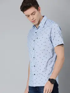 WROGN Men Blue Slim Fit Printed Casual Shirt