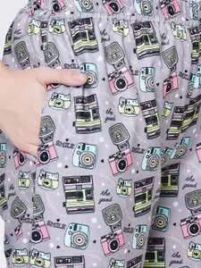 FashionRack Women Grey & Pink Printed Lounge Pants