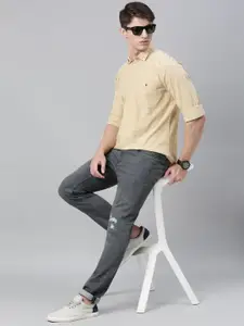 Louis Philippe Jeans Men Cream-Coloured Slim Fit Solid Casual Shirt