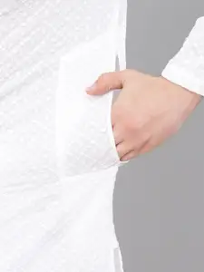 Readiprint  Men White Chikankari Embroidered Kurta with Churidar