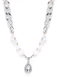 Golden Peacock Silver-Toned & White Gold-Plated Stone-Studded Link Necklace