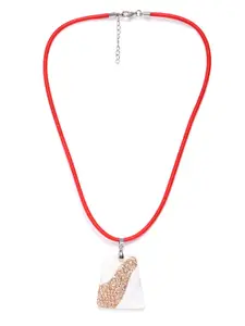 Golden Peacock Off-White & Peach-Coloured Stone-Studded Trapezium Pendant with Nylon Cord