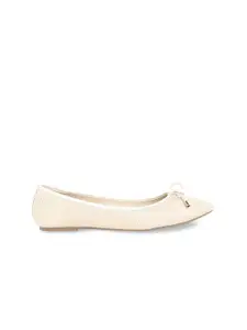 Bata Women Cream-Coloured Striped PU Ballerinas