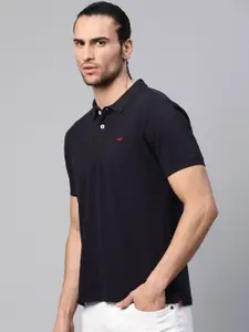 Park Avenue Men Navy Blue Solid Polo Collar T-shirt