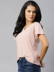 The Roadster Lifestyle Co Women Pink Pure Cotton T-shirt