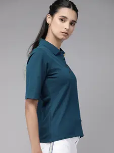 Roadster Women Teal Blue Solid Polo Collar T-shirt