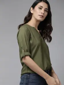 The Roadster Lifestyle Co Women Green Solid EcoVero Regular Top