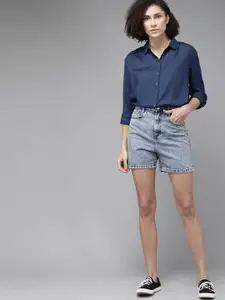 The Roadster Lifestyle Co Women Ecovero Navy Blue Casual Shirt