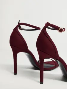MANGO Women Maroon Solid Open Toe Heels
