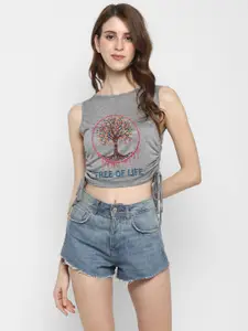 Taurus Women Grey Melange Solid Crop Top