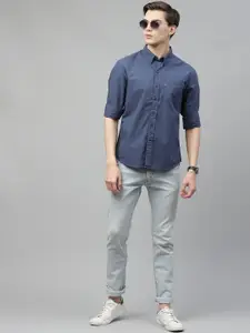 Levis Men Blue Self Design Slim Fit Pure Cotton Casual Shirt