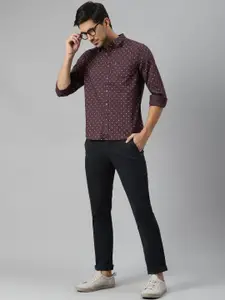 Levis Men Burgundy & Off-White Pure Cotton Slim Fit Ditsy Print Casual Shirt