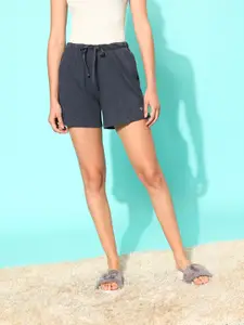 Enamor Women Charcoal Grey Solid Relaxed Fit Lounge Shorts