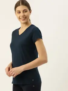 Enamor E067 V-Neck Stretch Cotton Basic Tee for Women with Short Sleeves