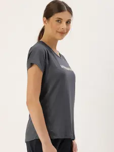 Enamor Women Charcoal Grey & White Printed Round Neck Lounge T-shirt