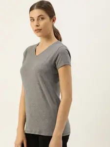 Enamor Women V-Neck Short Sleeves Stretch Cotton T-shirt E067