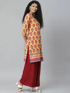 Rangriti Women Yellow & Red Printed Pure Cotton Straight Kurta