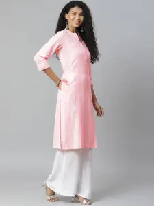 Rangriti Women Pink & White Striped Straight Kurta