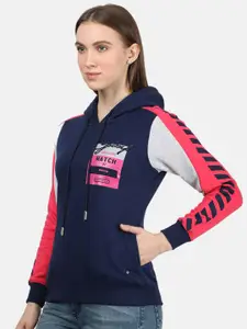 Monte Carlo Women Navy Blue & Red Colourblocked Hooded Sweatshirt