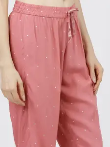 Tokyo Talkies Women Pink & White Printed Loung Pants