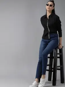 Roadster Women Black Regular Fit Solid Casual Shirt