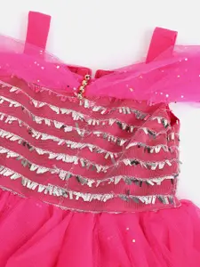 pspeaches Girls Magenta & Silver Sequined Fit and Flare Maxi Dress