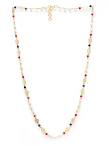 PANASH Women Gold-Plated & Red Jade Stone-Studded Handcrafted Necklace