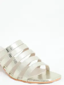 Vishudh Women Muted Gold-Toned Textured Block Heels