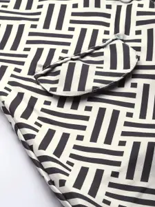 Jompers Women Off-White and Black Satin Printed Smart Casual Blazer