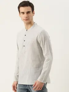 Anouk Men Off White & Black Striped Short Kurta