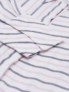 AND Women White & Black Striped Regular Fit Casual Shirt