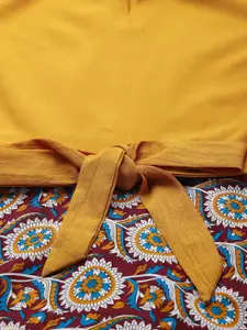 Deewa Women Mustard Yellow & Maroon Printed Maxi Dress