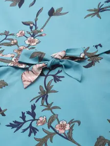 Deewa Women Blue & Pink Floral Print Maxi Dress