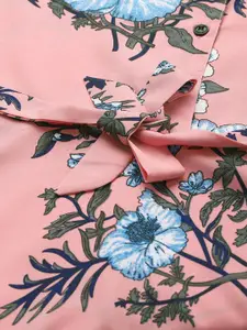 Deewa Women Pink & Blue Floral Printed Maxi Dress