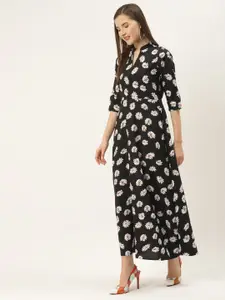 Deewa Women Black & White Floral Print Maxi Dress