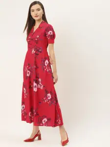 Deewa Women Magenta & Blue Floral Print Maxi Dress