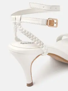 DressBerry Women White Braided Detail Slim Heels