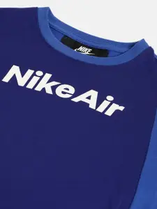 Nike Boys Blue & White Typography Printed NSW Air Round Neck T-Shirt