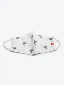 Biba Women White  Grey Pure Cotton Pintuck Printed A-Line Kurta