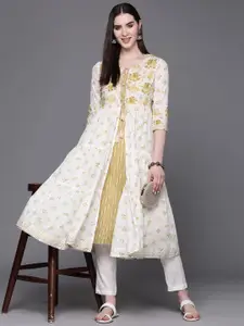 Biba Floral Printed Gotta Patti Cotton Layered Kurta