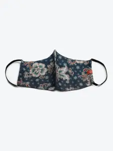 Biba Women Navy Blue  Red Pure Cotton Printed Tiered A-Line Dress