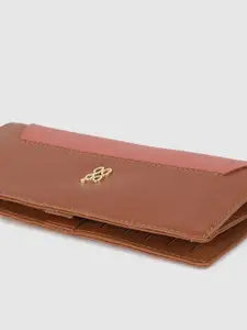 Baggit Women Brown & Peach-Coloured Colourblocked Two Fold Wallet