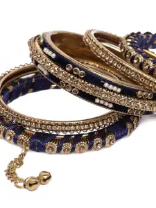 Peora Women Gold Plated & Blue Embellished Handcrafted Chura Bangle Set