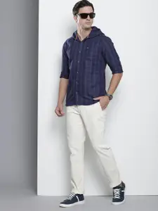 The Indian Garage Co Pure Cotton Hooded Checked Casual Shirt