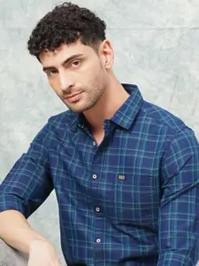 The Indian Garage Co Men Navy Blue & Green Checked Casual Shirt