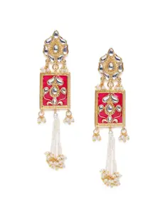 I Jewels Pink Gold-Plated Enamelled Square Shaped Drop Earrings