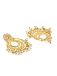 I Jewels Gold Plated Kundan Pearl Studded Handcrafted Maang Tika with Earrings