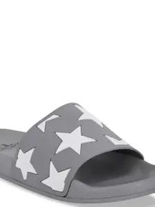 Carlton London sports Women Grey & White Printed Sliders