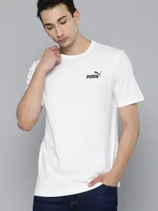 Puma Men White Printed Detail Essentials Small Logo Cotton Pure Cotton T-shirt