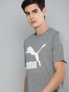 Puma Men Grey Melange  White Pure Cotton Classics Brand Logo Print Sustainable Pure Cotton T-shirt